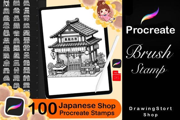 100 Japanese Shop Procreate Stamps PNG: A Digital Artist’s Treasure Trove