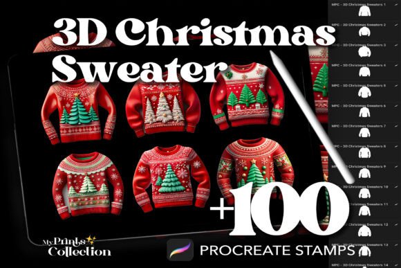 100 Procreate 3D Christmas Sweater Brushes