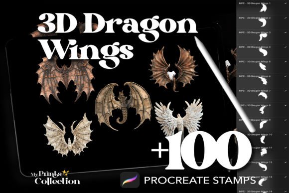 100 Procreate 3D Dragon Wings Stamps