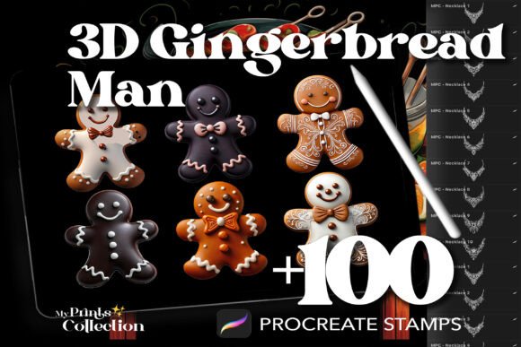 100 Procreate 3D Gingerbread Man Stamps