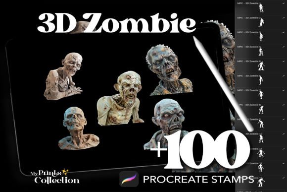 100 Procreate 3D Zombie Stamps: A Must-Have Tool for Digital Artists and Horror Enthusiasts