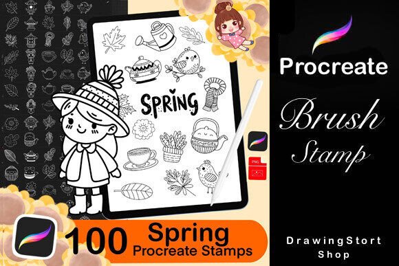 100 Procreate Spring Stamps: Creative Tools for Digital Artists and Designers