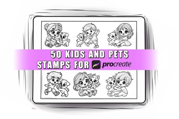 50 Kids and Pets Procreate Stamps Brushes