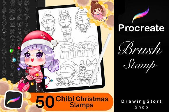 50 Procreate Chibi Christmas Stamps: Enhancing Digital Art with Festive Creativity