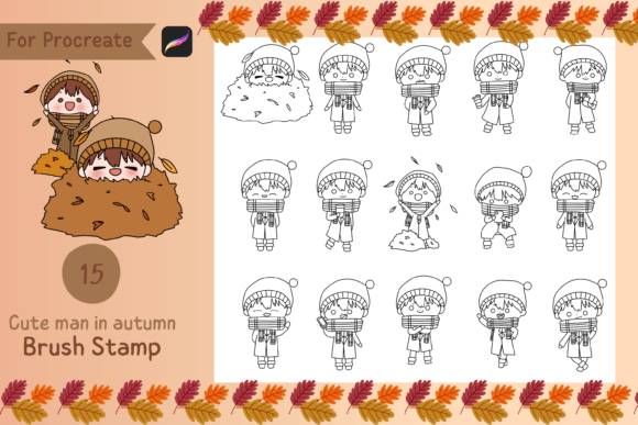 Cute Man in Autumn Procreate Brush Stamp