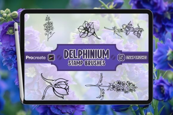 Delphinium Brush Stamp Set for Procreate