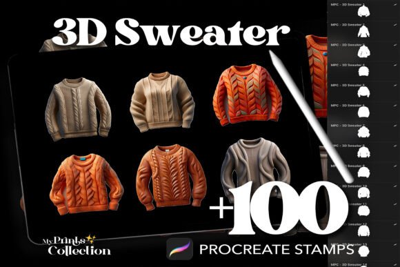 Elevate Your Digital Art with 100 Procreate 3D Sweater Stamps