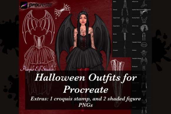 Halloween Outfit Procreate Stamps for Fast, Creative Art
