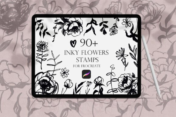 Inky Flowers Doodle Stamps for Procreate