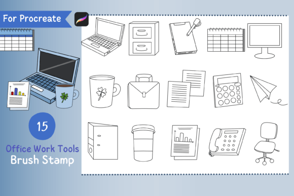 Procreate Brush Stamp Office Work Tools: Creative Freedom with Cute Doodle Brushes