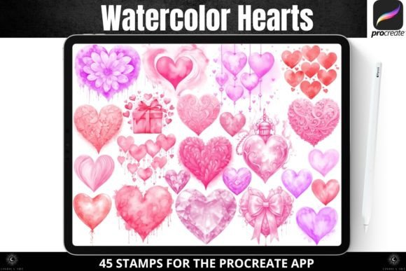 Procreate Watercolor Hearts Stamp Bundle
