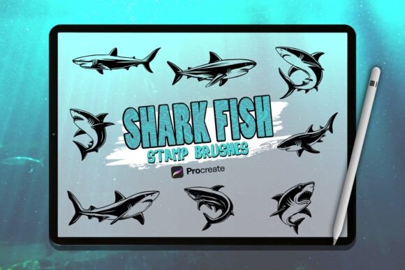 Shark Fish Brush Stamp Set for Procreate