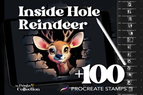 Unleash Your Holiday Creativity with 100 Inside Hole Reindeer Stamps for Procreate